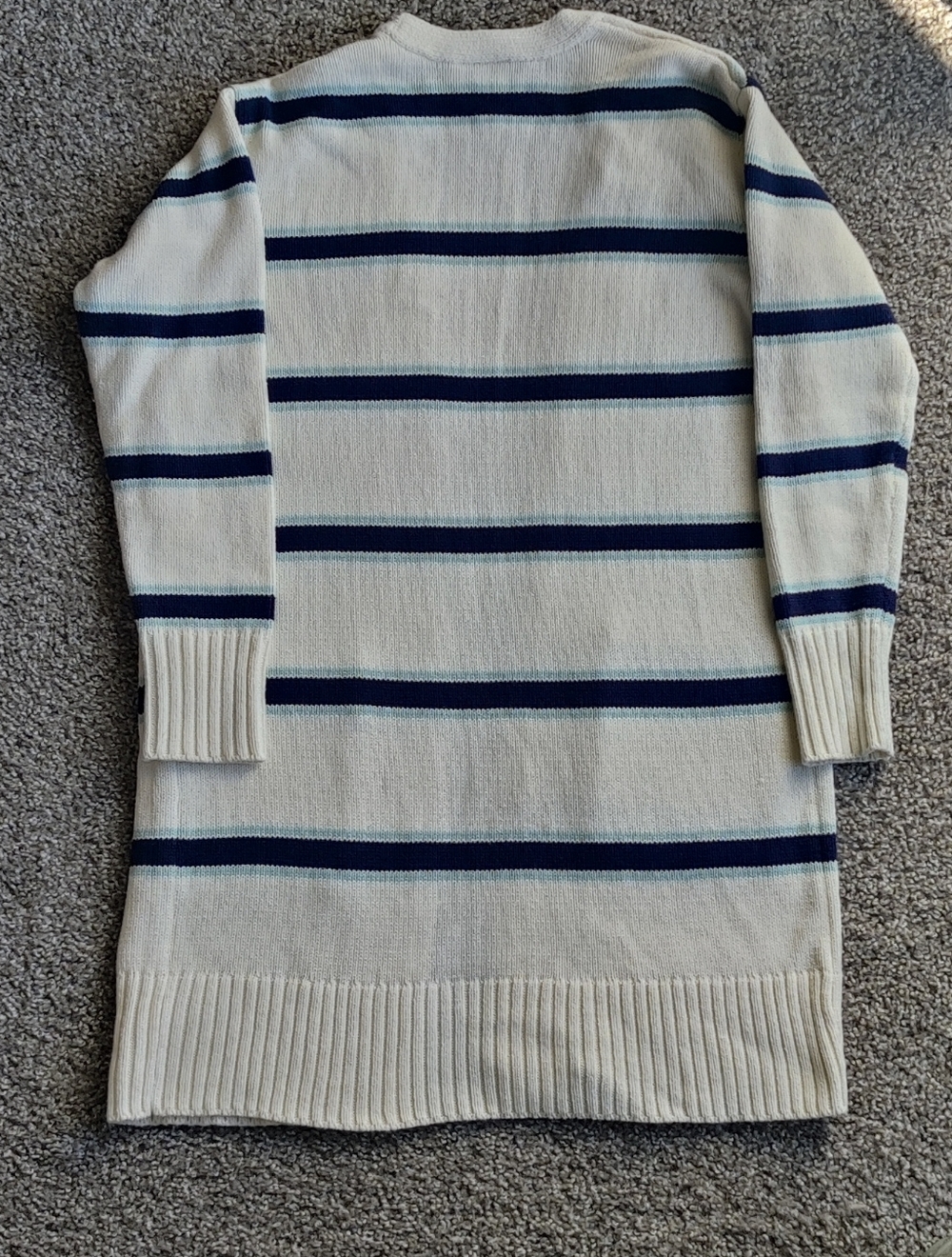 St John's Bay Navy Stripe White Open-Front Long Cardigan Sweater - Picture 2 of 8